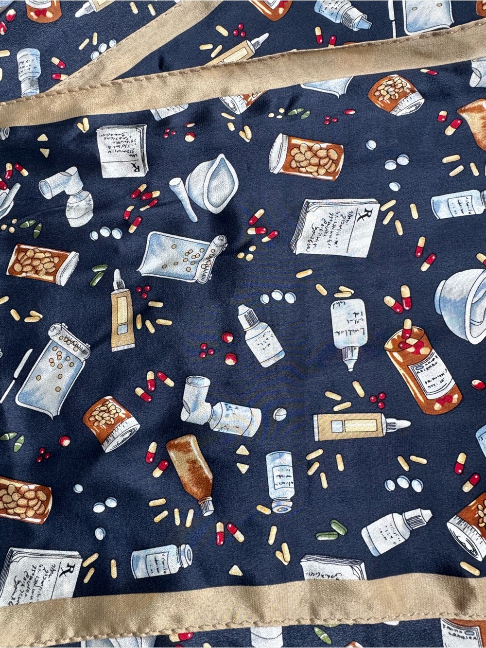 Vintage Silk Scarf With Pharmaceutical Theme Motif Apotheke Doctor